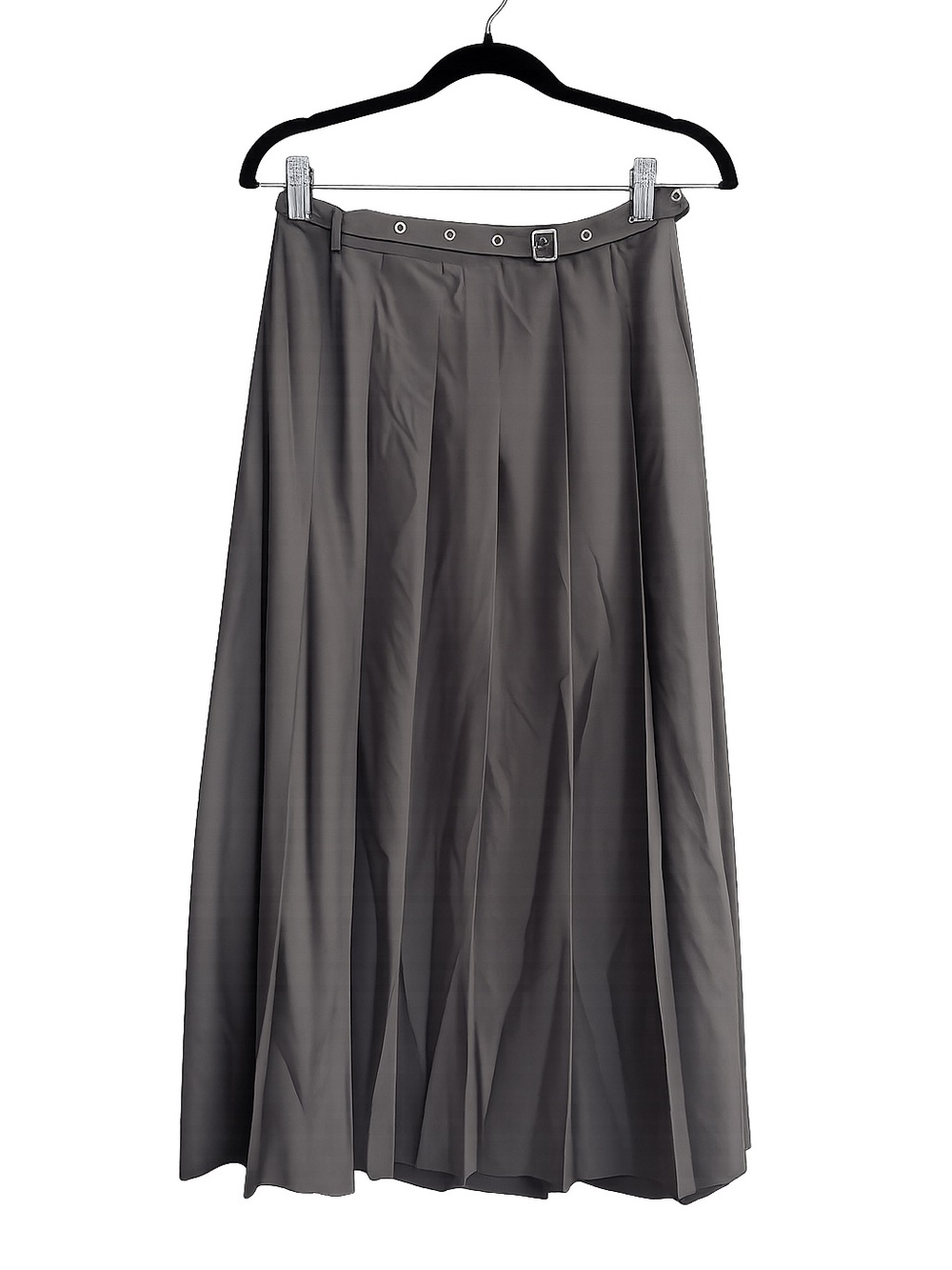 Pleated Midi Skirt with Slim Belt — Gray